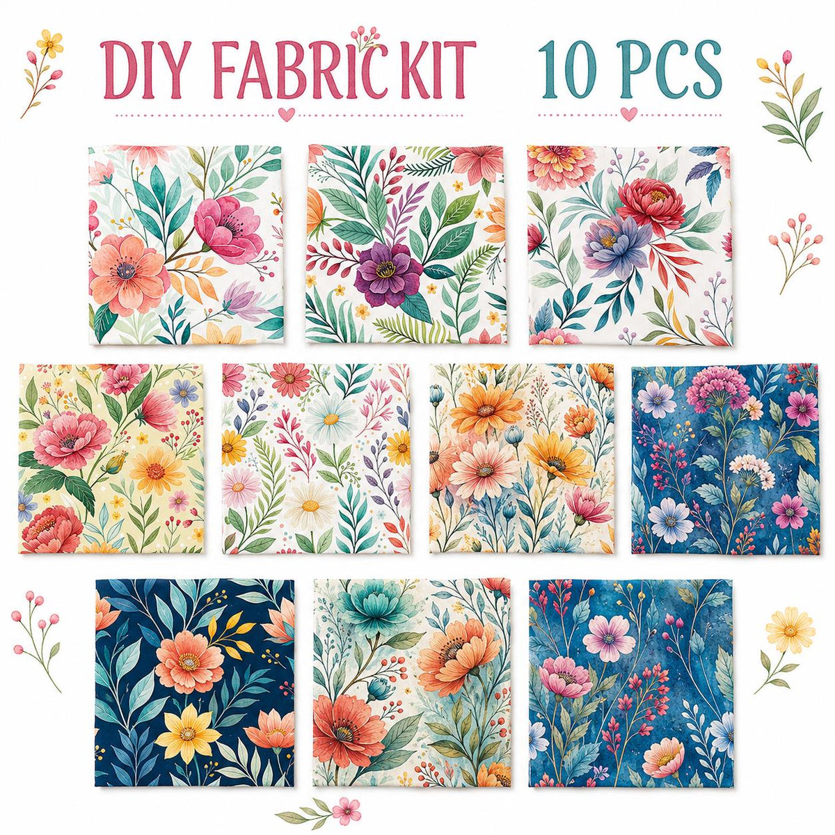 10Pc/Set Flower Series Fat Quarter Fabric, Pre-Cut Square Fabric Assort, Fabric Set, Craft Fabric, Handmade DIY Patchwork Fabric,Home Quilting Sewing Fabric, Packaging Fabric, Scrapbooking Craft Hobbyist