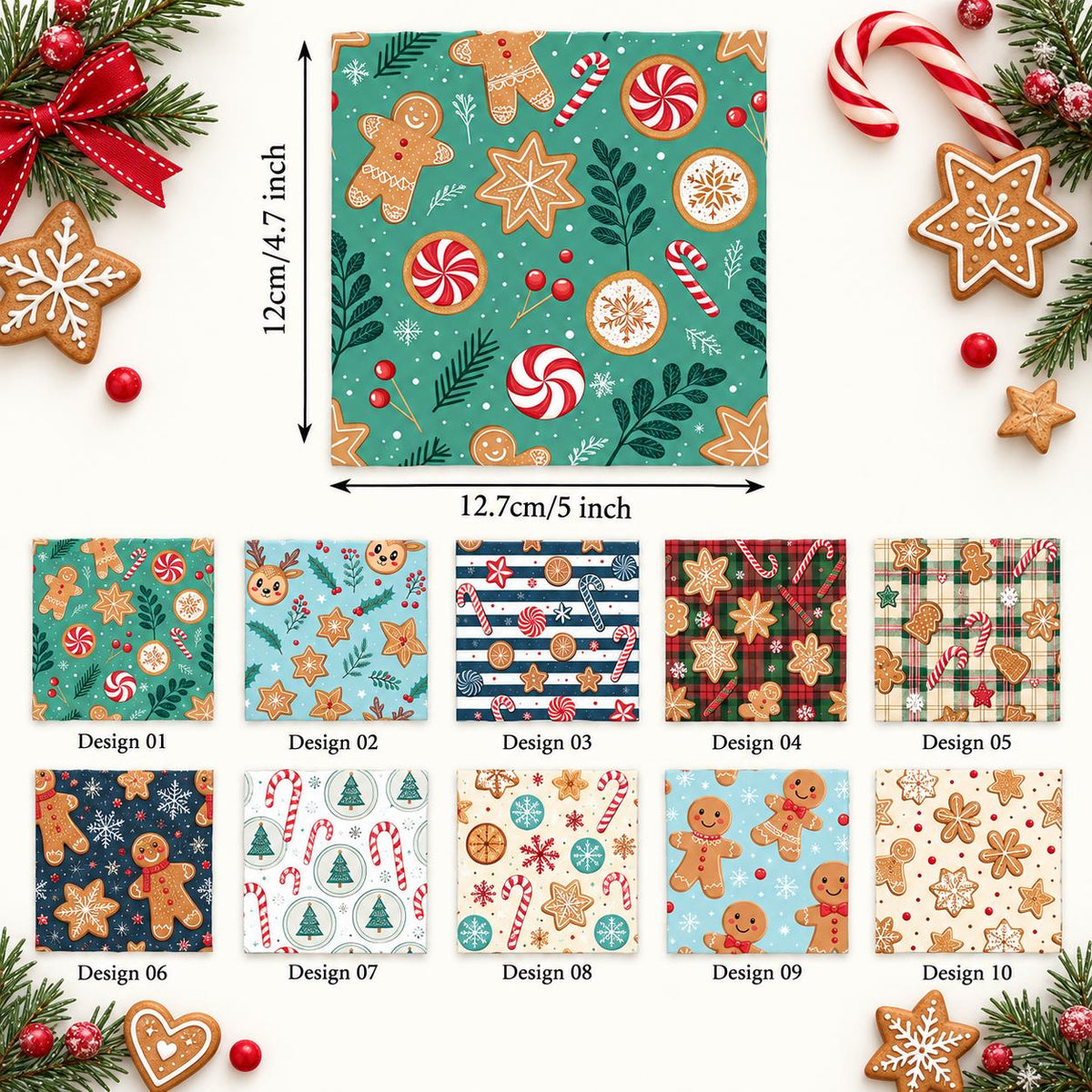 10Pc/Set Christmas Series Stripe Deer Dot Crutch Holly Tree Fat Quarter Fabric, Pre-Cut Square Fabric Assort, Fabric Set, Craft Fabric, Handmade DIY Patchwork Fabric,Home Quilting Sewing Fabric, Packaging Fabric, Scrapbooking Craft Hobbyist