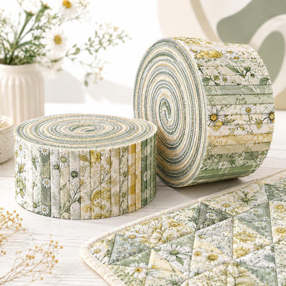 10pcs Vintage Daisy Floral Pattern Jelly Roll Fabric Strips 2.5X19.7inch Pre-Cut 100% Polyester For Patchwork Quilts, Table Runners, Placemats, Tote Bags, Storage Pouches, Makeup Bags, Coasters, Quilt Blocks & Binding
