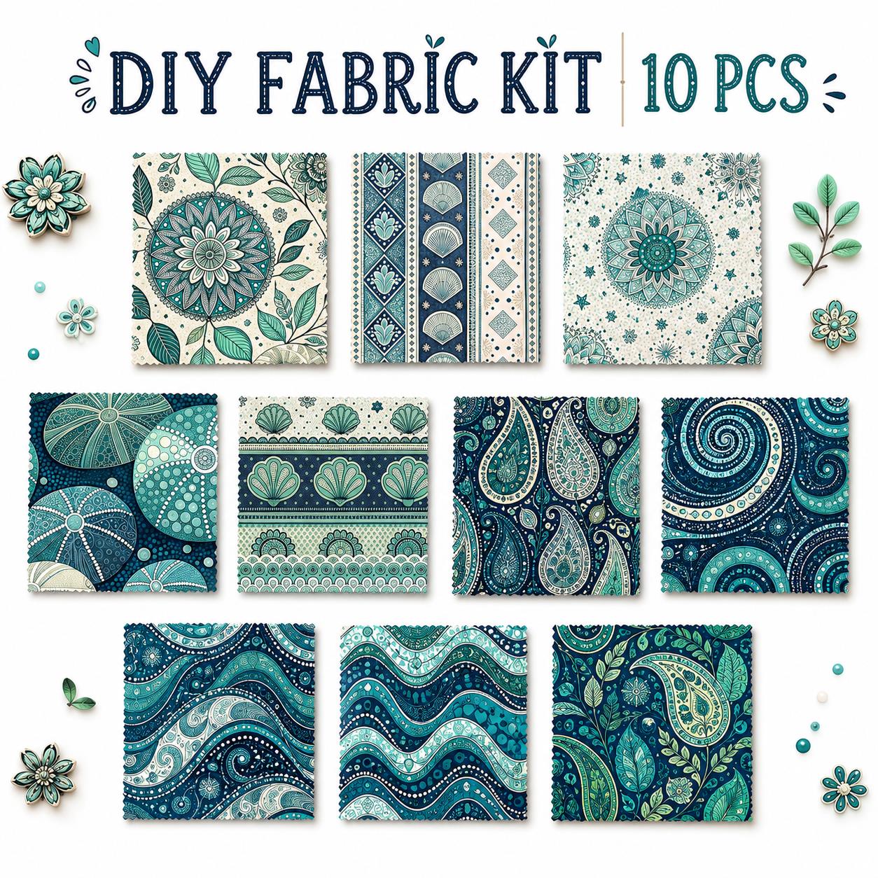 10pcs Charm Pack Set Geometric Cashew Pattern Vintage Style Pattern Handmade DIY with Rich Color and Texture Elements 100% Polyester Patchwork in 10 Design Styles Suitable for Patchwork DIY Craft Projects DIY Wallet Making Gift Giving Bag Making Mother's