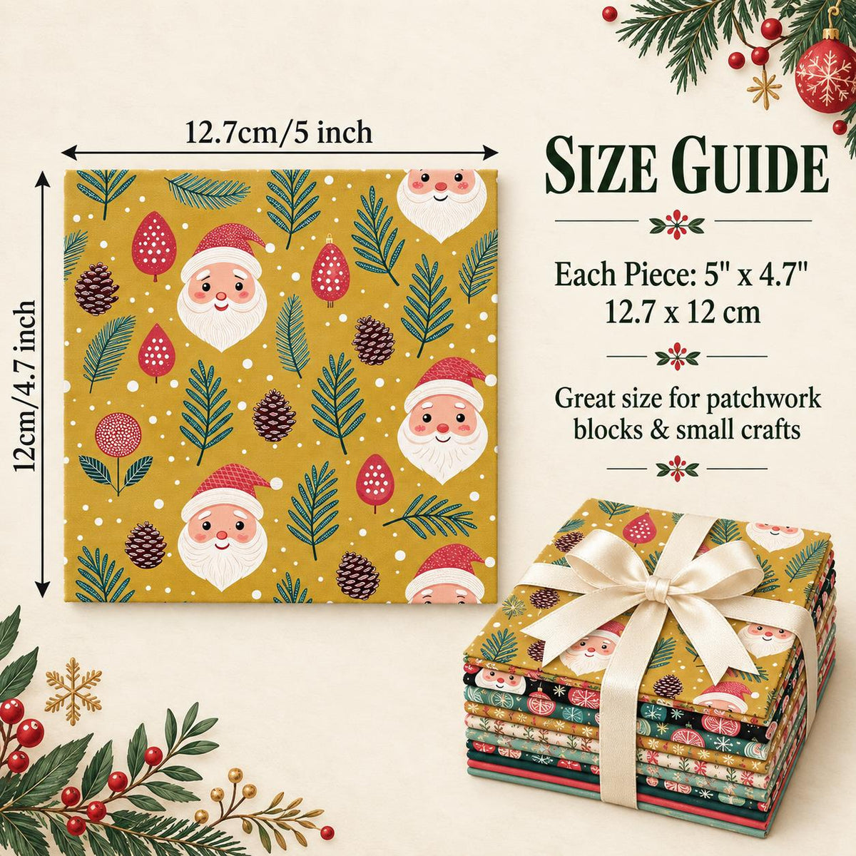 10Pc/Set Christmas Series Stripe Deer Santa Claus Tree Pinecones Fat Quarter Fabric, Pre-Cut Square Fabric Assort, Fabric Set, Craft Fabric, Handmade DIY Patchwork Fabric,Home Quilting Sewing Fabric, Packaging Fabric, Scrapbooking Craft Hobbyist