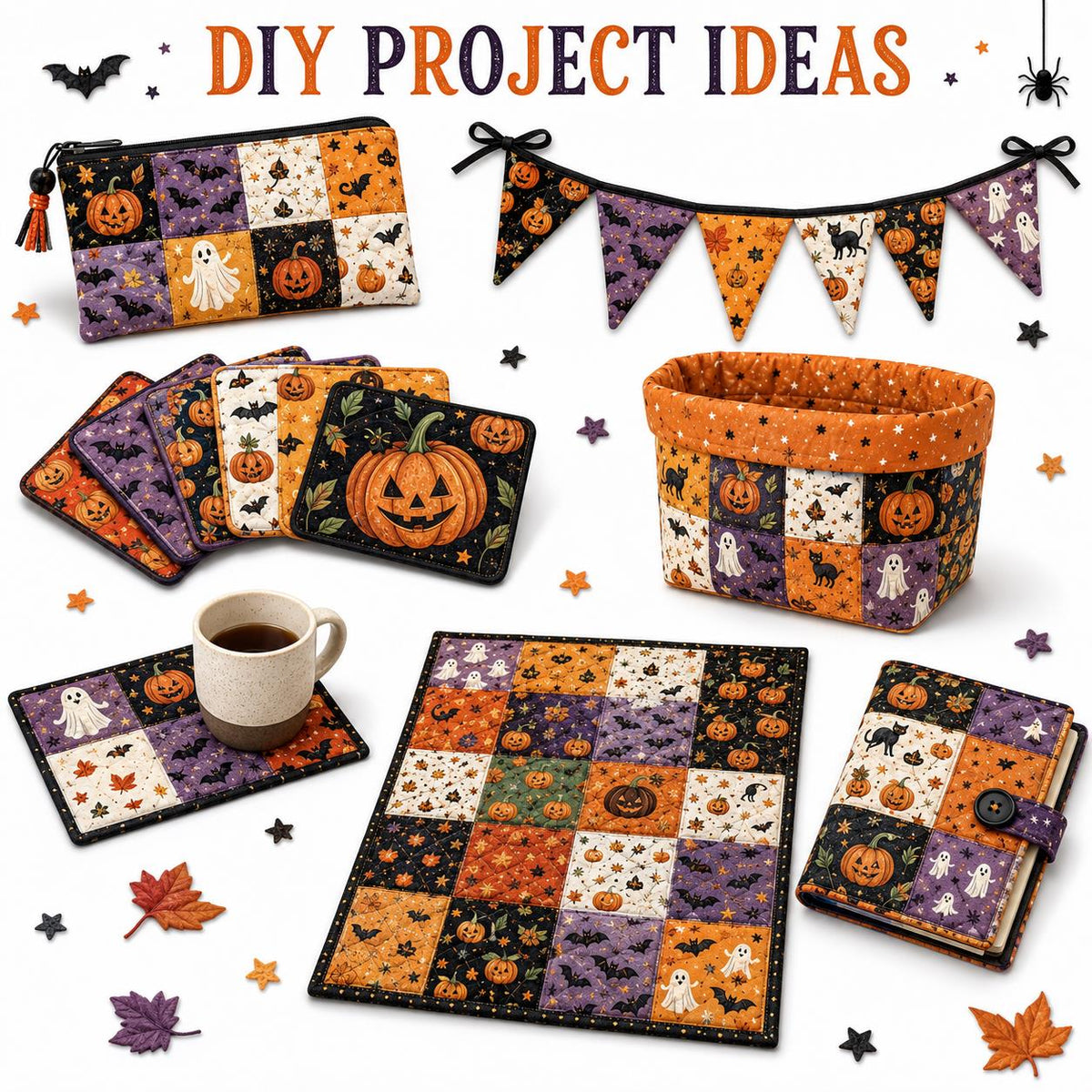 10pcs Charm Pack Set Halloween Pumpkin Ghost Pattern Vintage Style Handmade DIY with Rich Color and Texture Elements 100% Polyester Patchwork in 10 Design Styles Suitable for Patchwork DIY Craft Projects DIY Wallet Making Gift Giving Bag Making Mother's D