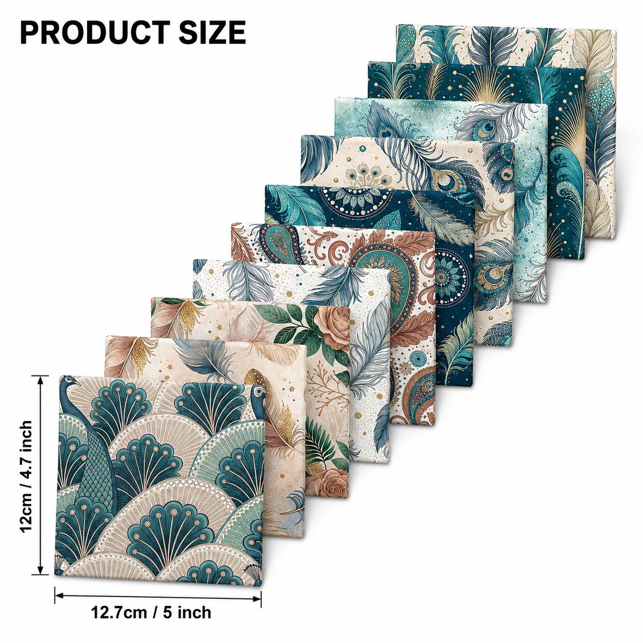 10pcs Charm Pack Set Peacock Feathers VIntage Style Pattern HAndmade DIY With Rich Color and Texture Elements 100% Polyester Patchwork in 10 Design Styles Suitable For Patchwork DIY Craft Projects DIY Wallet Making Gift Giving Bag Making Mother's Day Gift
