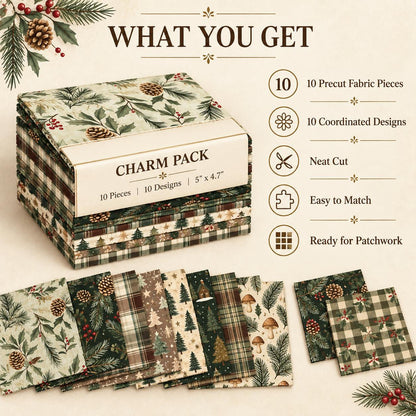 10Pc/set Christmas Series plaid tree mushroom Holly Pinecones Fat Quarter Fabric, Pre-Cut Square Fabric Assort, Fabric Set, Craft Fabric, Handmade DIY Patchwork Fabric,Home Quilting Sewing Fabric, Packaging Fabric, Scrapbooking Craft Hobbyist