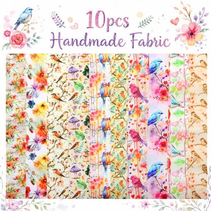 10Pc/Set, Making 10 Images 1pc Each, Each Size: 6.3*50cm Spring Bird Series Sliced Fabric Set Style Combination, Polyester Jelly Roll Fabric Strips, Pre-Cut Quilting Squares, For Quilting DIY, Handicrafts And Sewing, Blankets, Rugs, Interior Decoration