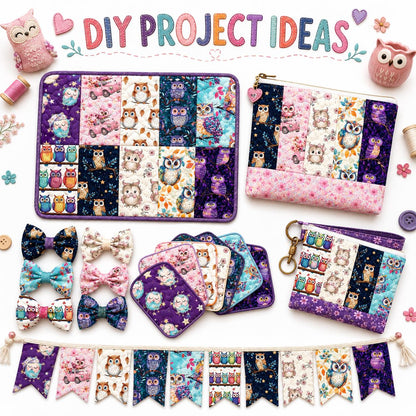 10Pc/Set, Making 10 Images 1pc Each, Each Size: 6.3*50cm Owl Animal Series Sliced Fabric Set Style Combination, Polyester Jelly Roll Fabric Strips, Pre-Cut Quilting Squares, For Quilting DIY, Handicrafts And Sewing, Blankets, Rugs, Interior Decoration