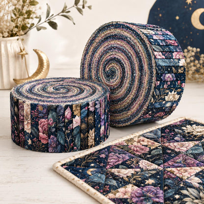 10pcs Vintage Floral Burgundy Moon Pattern Jelly Roll Fabric Strips 2.5X19.7inch Pre-Cut 100% Polyester For Patchwork Quilts, Table Runners, Placemats, Tote Bags, Storage Pouches, Makeup Bags, Coasters, Quilt Blocks & Binding