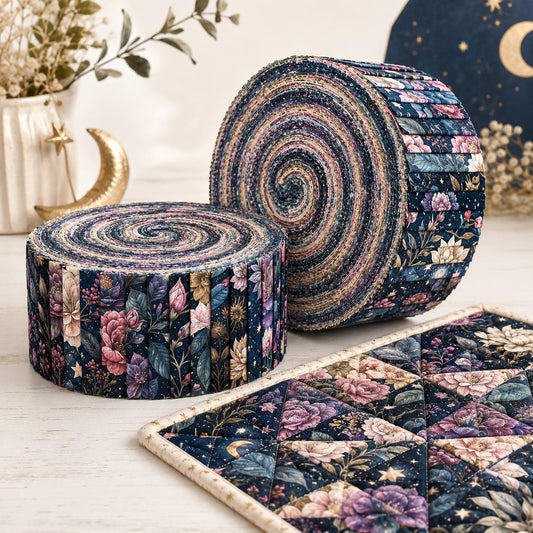 10pcs Vintage Floral Burgundy Moon Pattern Jelly Roll Fabric Strips 2.5X19.7inch Pre-Cut 100% Polyester For Patchwork Quilts, Table Runners, Placemats, Tote Bags, Storage Pouches, Makeup Bags, Coasters, Quilt Blocks & Binding