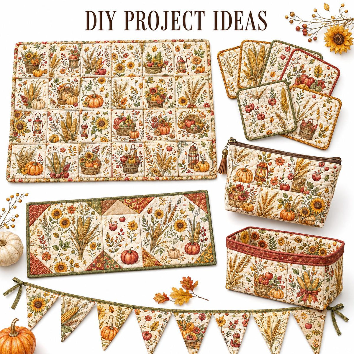 10Pc/Set Autumn Pumpkin Series Bowknot Corn Fat Quarter Fabric, Pre-Cut Square Fabric Assort, Fabric Set, Craft Fabric, Handmade DIY Patchwork Fabric,Home Quilting Sewing Fabric, Packaging Fabric, Scrapbooking Craft Hobbyist