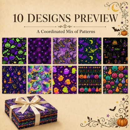 10pcs Charm Pack Set Pumpkin Ghost Halloween Pattern Vintage Style Handmade DIY with Rich Color and Texture Elements 100% Polyester Patchwork in 10 Design Styles Suitable for Patchwork DIY Craft Projects DIY Wallet Making Gift Giving Bag Making Mother's D