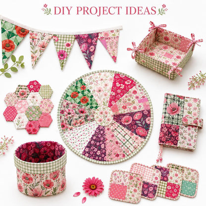 10Pc/Set Flower Series Stripe Dot Fat Quarter Fabric, Pre-Cut Square Fabric Assort, Fabric Set, Craft Fabric, Handmade DIY Patchwork Fabric,Home Quilting Sewing Fabric, Packaging Fabric, Scrapbooking Craft Hobbyist