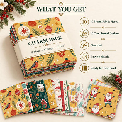 10Pc/Set Christmas Flower Deer Tree Santa Claus Crutch Series Fat Quarter Fabric, Pre-Cut Square Fabric Assort, Fabric Set, Craft Fabric, Handmade DIY Patchwork Fabric,Home Quilting Sewing Fabric, Packaging Fabric, Scrapbooking Craft Hobbyist