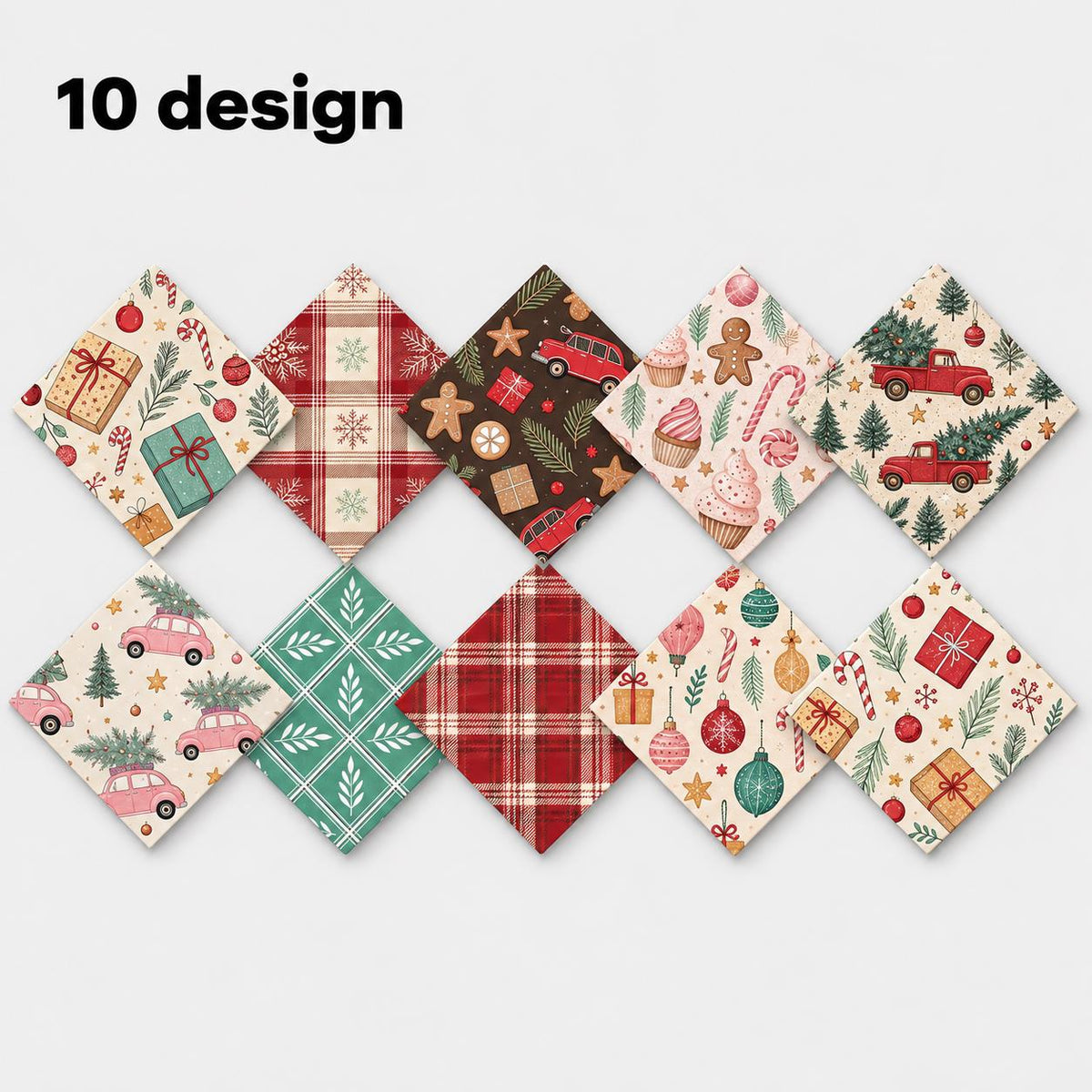 10Pc/Set Christmas Series Plaid Car Cake Tree Gift Crutch Fat Quarter Fabric, Pre-Cut Square Fabric Assort, Fabric Set, Craft Fabric, Handmade DIY Patchwork Fabric,Home Quilting Sewing Fabric, Packaging Fabric, Scrapbooking Craft Hobbyist