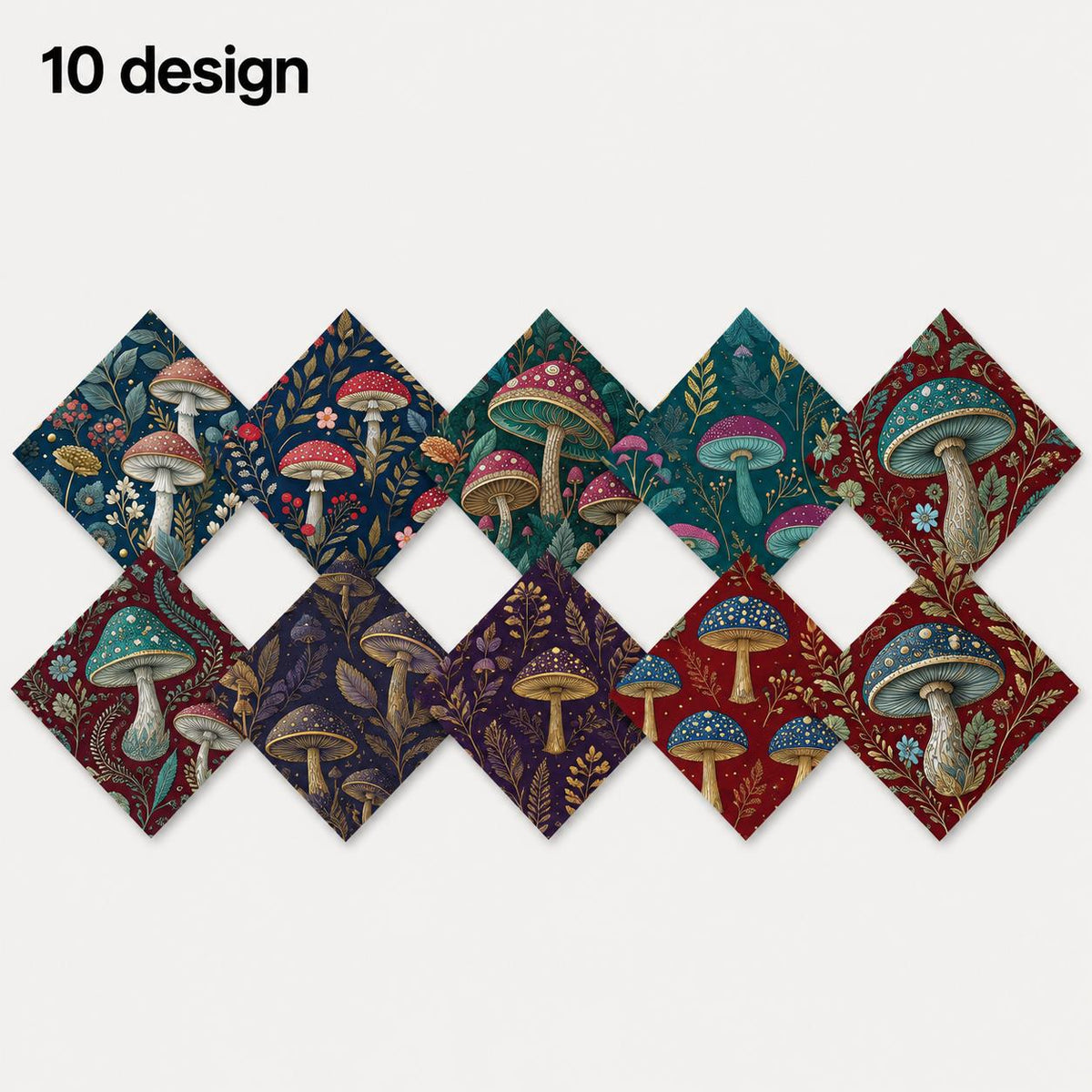 10Pc/Set Mushroom Series Flower Fat Quarter Fabric, Pre-Cut Square Fabric Assort, Fabric Set, Craft Fabric, Handmade DIY Patchwork Fabric,Home Quilting Sewing Fabric, Packaging Fabric, Scrapbooking Craft Hobbyist
