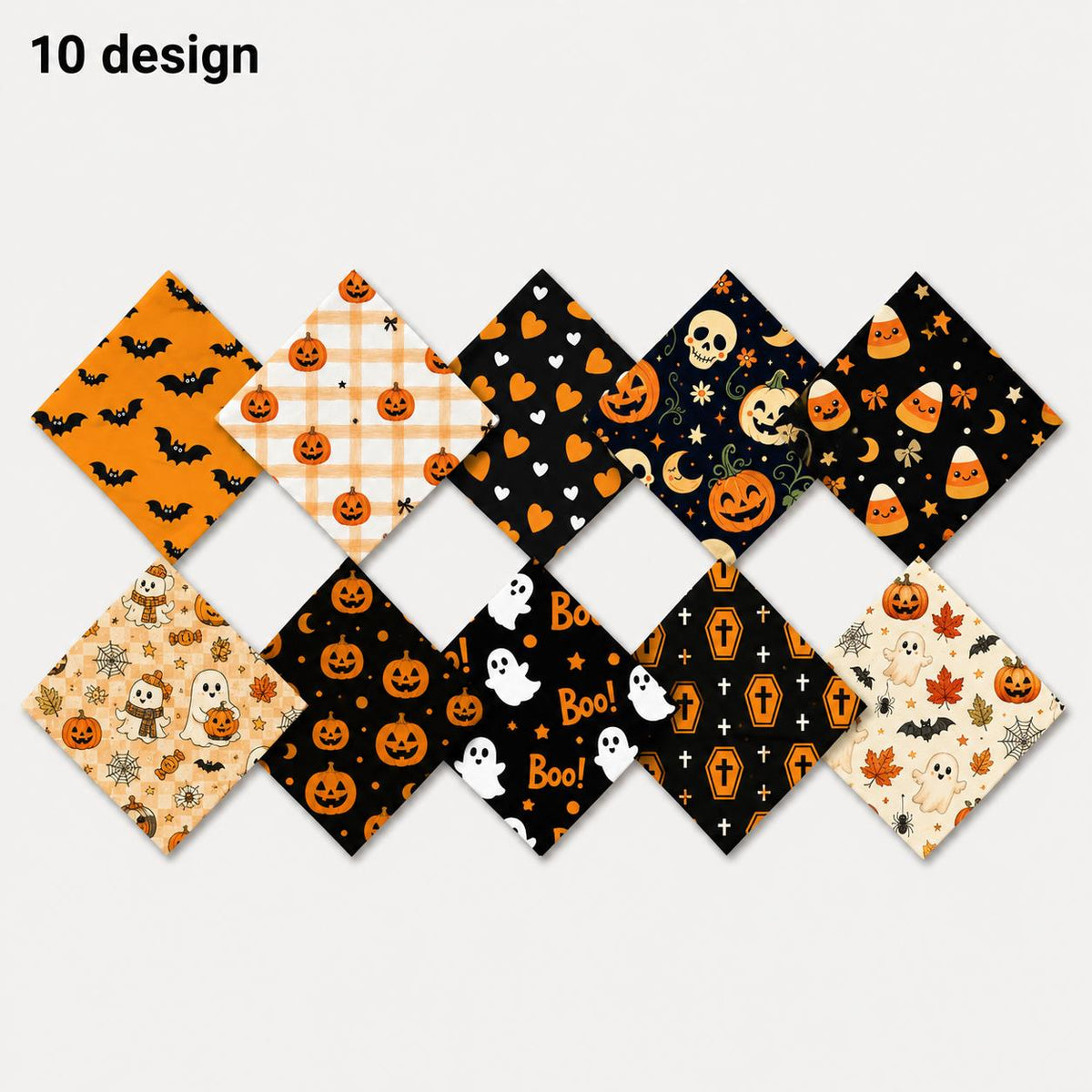 10Pc/Set Halloween Series Pumpkin Bat Cat Stripe Fat Quarter Fabric, Pre-Cut Square Fabric Assort, Fabric Set, Craft Fabric, Handmade DIY Patchwork Fabric,Home Quilting Sewing Fabric, Packaging Fabric, Scrapbooking Craft Hobbyist