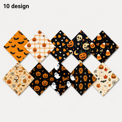10Pc/Set Halloween Series Pumpkin Bat Cat Stripe Fat Quarter Fabric, Pre-Cut Square Fabric Assort, Fabric Set, Craft Fabric, Handmade DIY Patchwork Fabric,Home Quilting Sewing Fabric, Packaging Fabric, Scrapbooking Craft Hobbyist