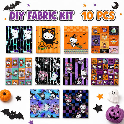 10Pc/Set Sanrio Series Kitty PompomPurin Melody Kuromi Halloween Fat Quarter Fabric, Pre-Cut Square Fabric Assort, Fabric Set, Craft Fabric, Handmade DIY Patchwork Fabric,Home Quilting Sewing Fabric, Packaging Fabric, Scrapbooking Craft Hobbyist