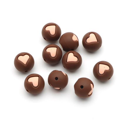 5Pcs 15mm Festive Silicone Beads Love Heart Pattern Round Shaped Focal Beads Loose Spacer Beads for DIY Jewelry Making Accessories DIY Bracelet Necklace Chain Earrings Charm Bangle Decors Craft Pen Supplies
