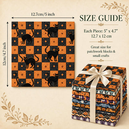10Pc/Set Halloween Series Plaid Star Skull Bat Cat Fat Quarter Fabric, Pre-Cut Square Fabric Assort, Fabric Set, Craft Fabric, Handmade DIY Patchwork Fabric,Home Quilting Sewing Fabric, Packaging Fabric, Scrapbooking Craft Hobbyist