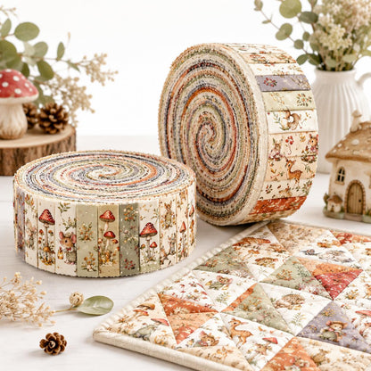 10Pc/Set, Making 10 Images 1pc Each, Each Size: 6.3*50cm Squirrel Mushroom Mouse Animal Series Sliced Fabric Set Style Combination, Polyester Jelly Roll Fabric Strips, Pre-Cut Quilting Squares, For Quilting DIY, Handicrafts And Sewing, Blankets, Rugs
