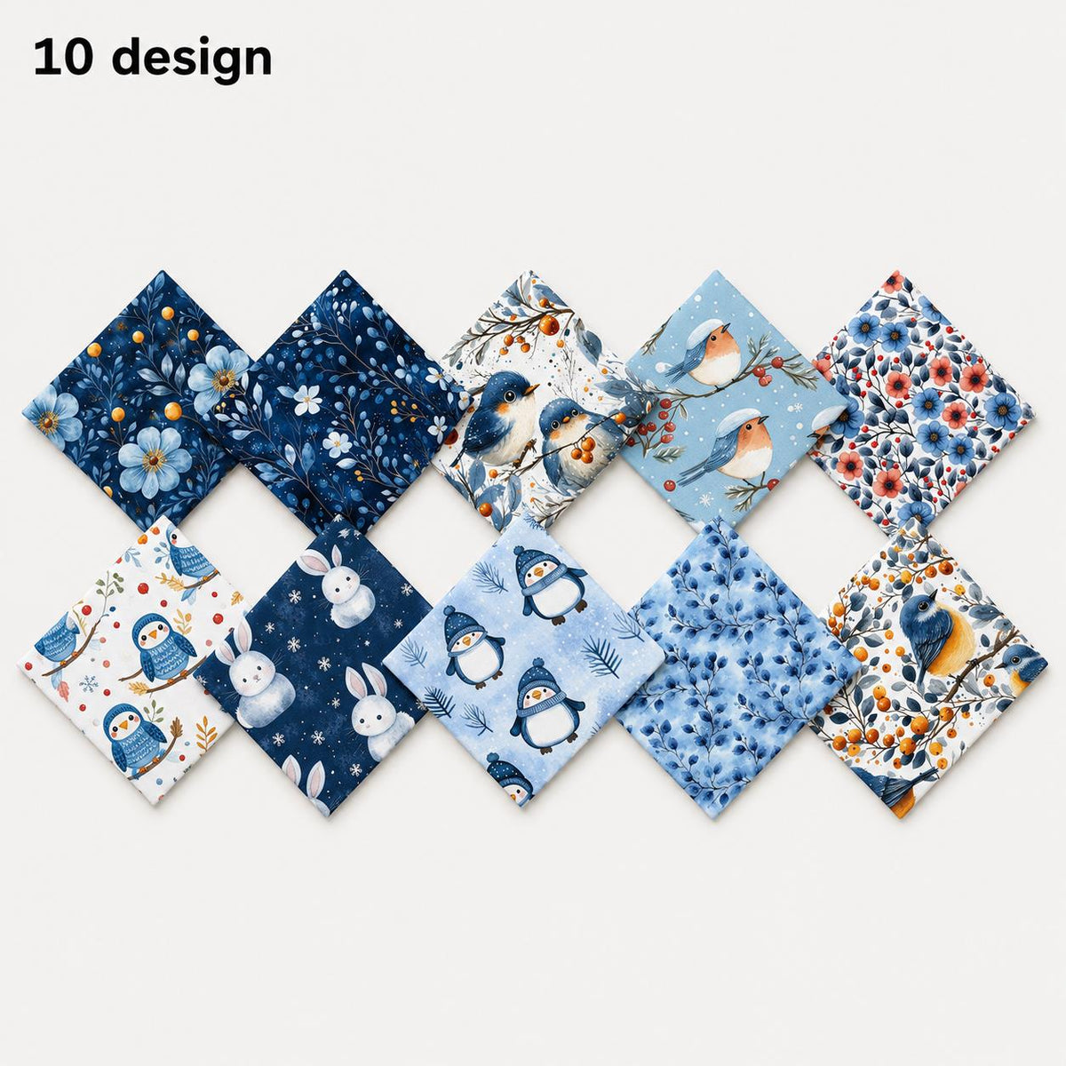 10Pc/Set Christmas Series Flower Bird Rabbit Bird Penguin Fat Quarter Fabric, Pre-Cut Square Fabric Assort, Fabric Set, Craft Fabric, Handmade DIY Patchwork Fabric,Home Quilting Sewing Fabric, Packaging Fabric, Scrapbooking Craft Hobbyist