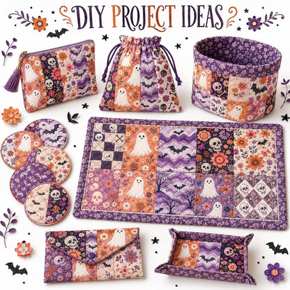 10Pc/Set Halloween Series Plaid Skull Flower Bones Bat Fat Quarter Fabric, Pre-Cut Square Fabric Assort, Fabric Set, Craft Fabric, Handmade DIY Patchwork Fabric,Home Quilting Sewing Fabric, Packaging Fabric, Scrapbooking Craft Hobbyist