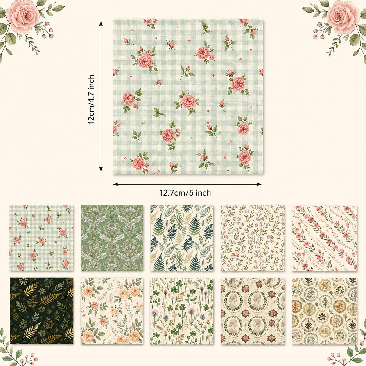 10Pc/Set Flower Plaid Series Rose Tree Fat Quarter Fabric, Pre-Cut Square Fabric Assort, Fabric Set, Craft Fabric, Handmade DIY Patchwork Fabric,Home Quilting Sewing Fabric, Packaging Fabric, Scrapbooking Craft Hobbyist