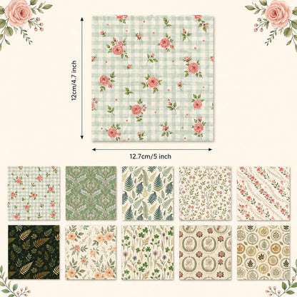 10Pc/Set Flower Plaid Series Rose Tree Fat Quarter Fabric, Pre-Cut Square Fabric Assort, Fabric Set, Craft Fabric, Handmade DIY Patchwork Fabric,Home Quilting Sewing Fabric, Packaging Fabric, Scrapbooking Craft Hobbyist