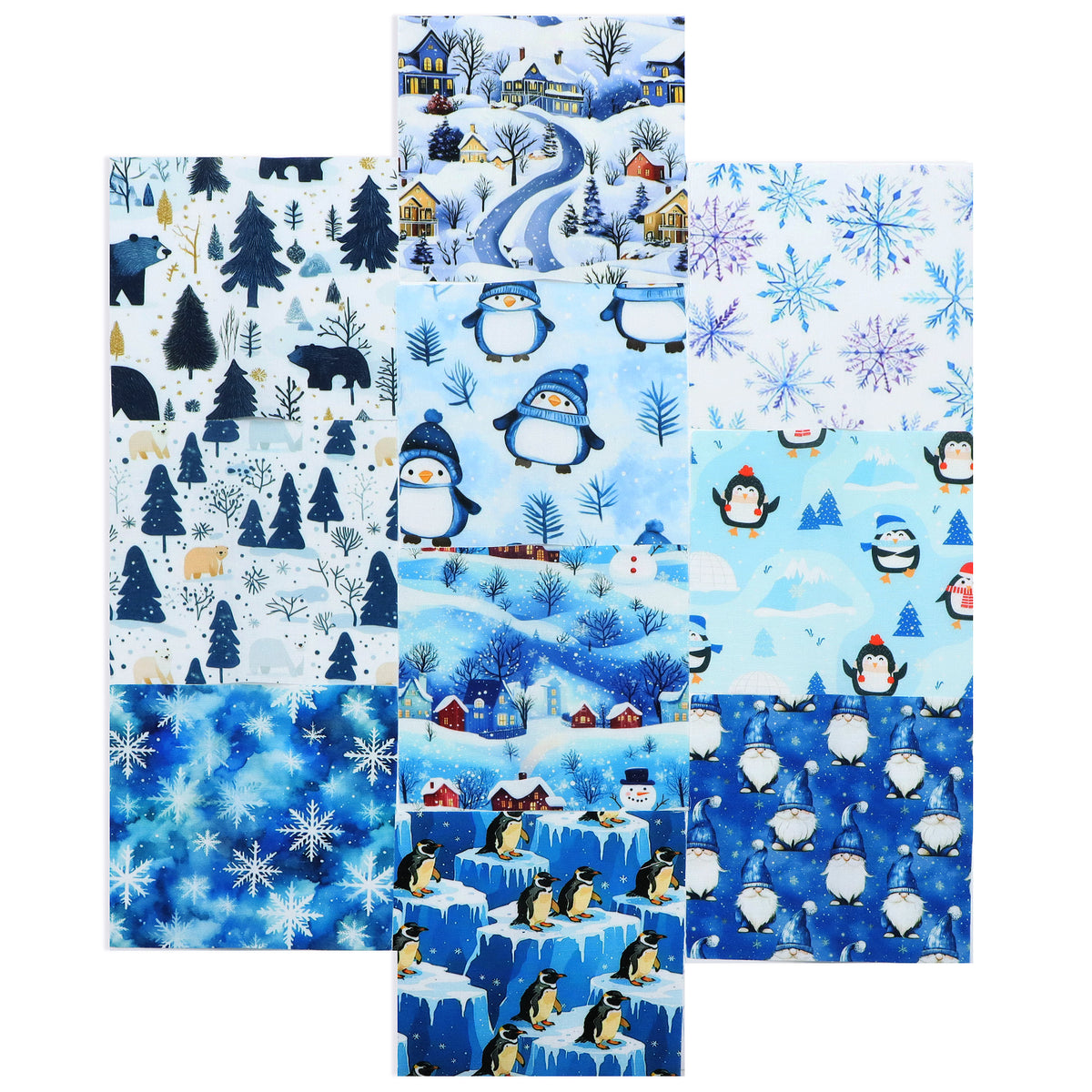 10Pc/Set Christmas Series Christmas Tree Bear Penguin Fat Quarter Fabric, Pre-Cut Square Fabric Assort, Fabric Set, Craft Fabric, Handmade DIY Patchwork Fabric,Home Quilting Sewing Fabric, Packaging Fabric, Scrapbooking Craft Hobbyist