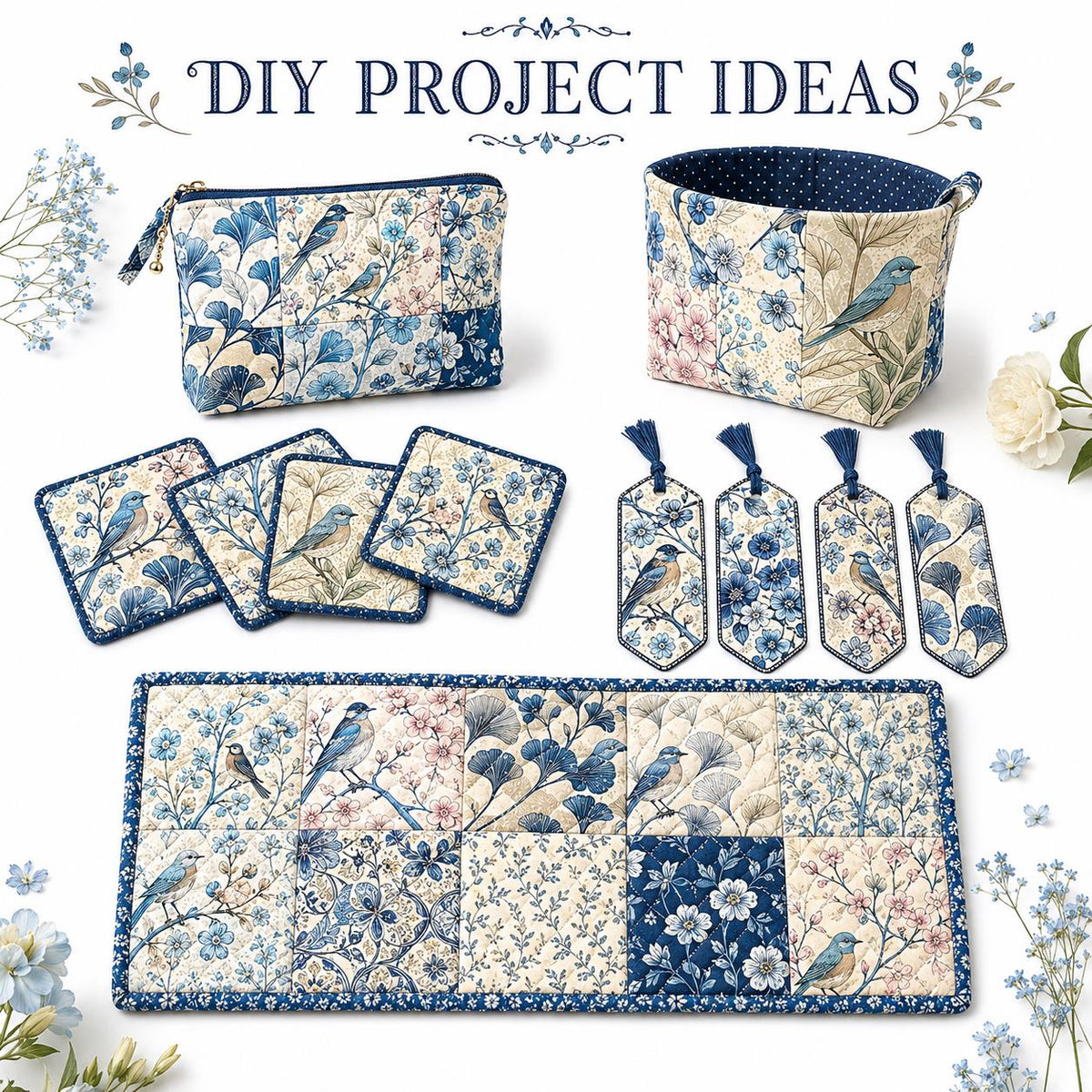 10pcs Charm Pack Set Floral Bird Vintage Style Pattern Handmade DIY with Rich Color and Texture Elements 100% Polyester Patchwork in 10 Design Styles Suitable for Patchwork DIY Craft Projects DIY Wallet Making Gift Giving Bag Making Mother's Day Gift