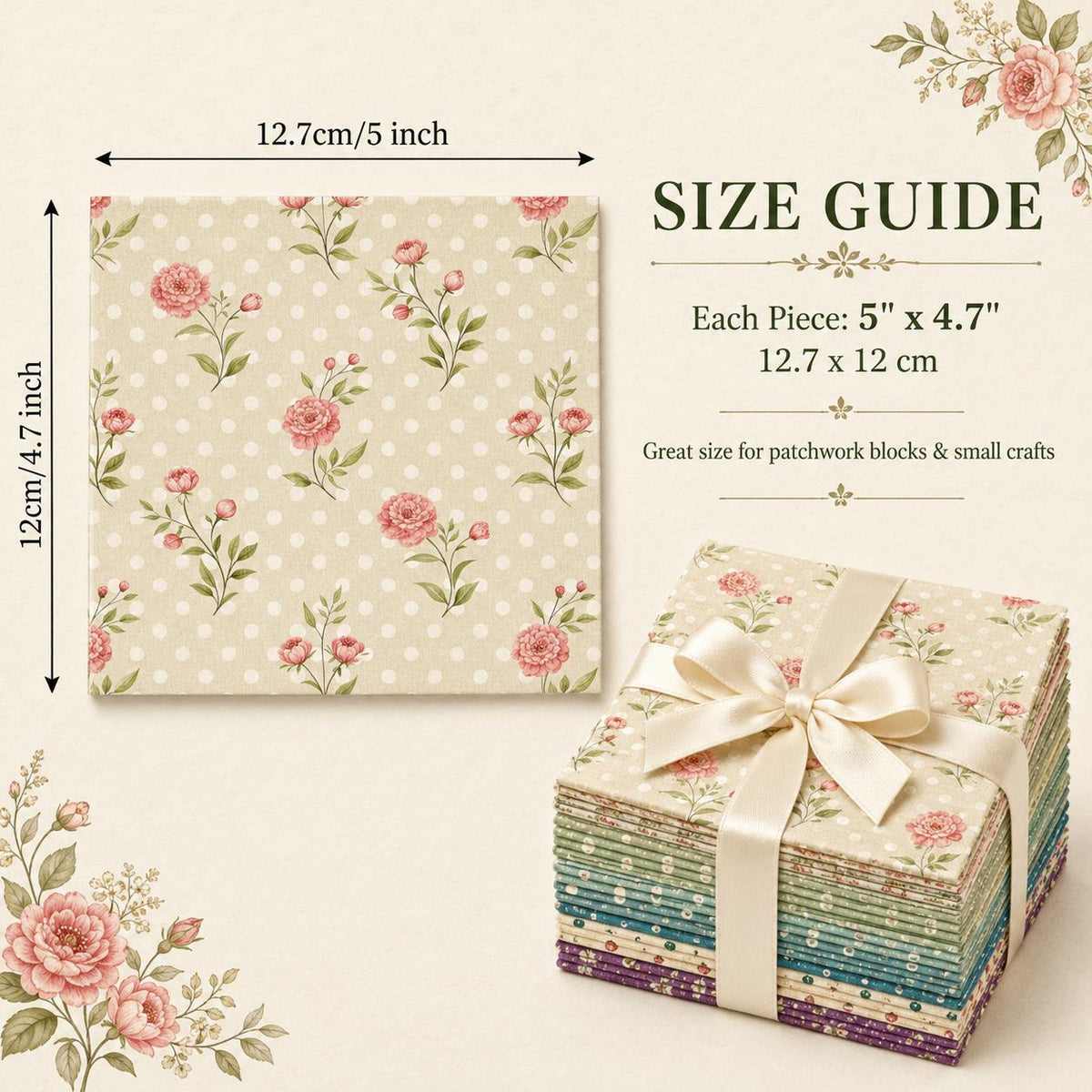 10pcs Charm Pack Set Floral Dot Pattern Vintage Style Handmade DIY with Rich Color and Texture Elements 100% Polyester Patchwork in 10 Design Styles Suitable for Patchwork DIY Craft Projects DIY Wallet Making Gift Giving Bag Making Mother's Day Gift