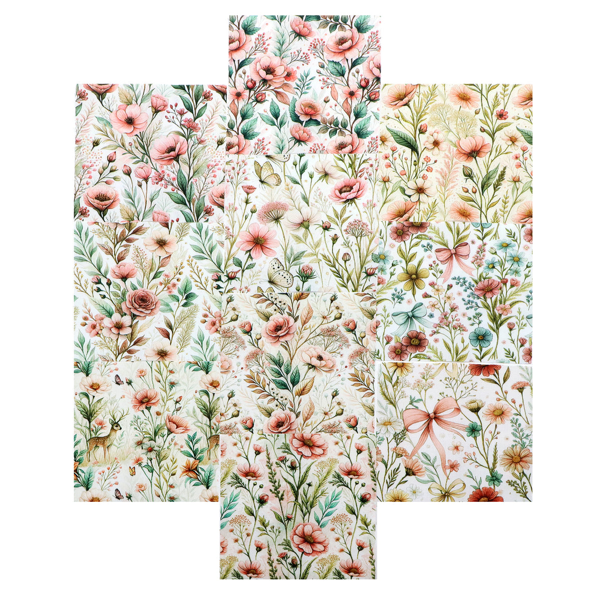 10Pc/Set Flower Series Butterfly Bowknot Fat Quarter Fabric, Pre-Cut Square Fabric Assort, Fabric Set, Craft Fabric, Handmade DIY Patchwork Fabric,Home Quilting Sewing Fabric, Packaging Fabric, Scrapbooking Craft Hobbyist
