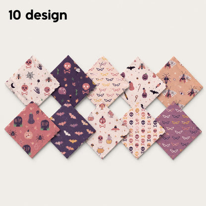 10pcs Charm Pack Set Bat Skull Spider Halloween Pattern Vintage Style Handmade DIY with Rich Color and Texture Elements 100% Polyester Patchwork in 10 Design Styles Suitable for Patchwork DIY Craft Projects DIY Wallet Making Gift Giving Bag Making Mother'