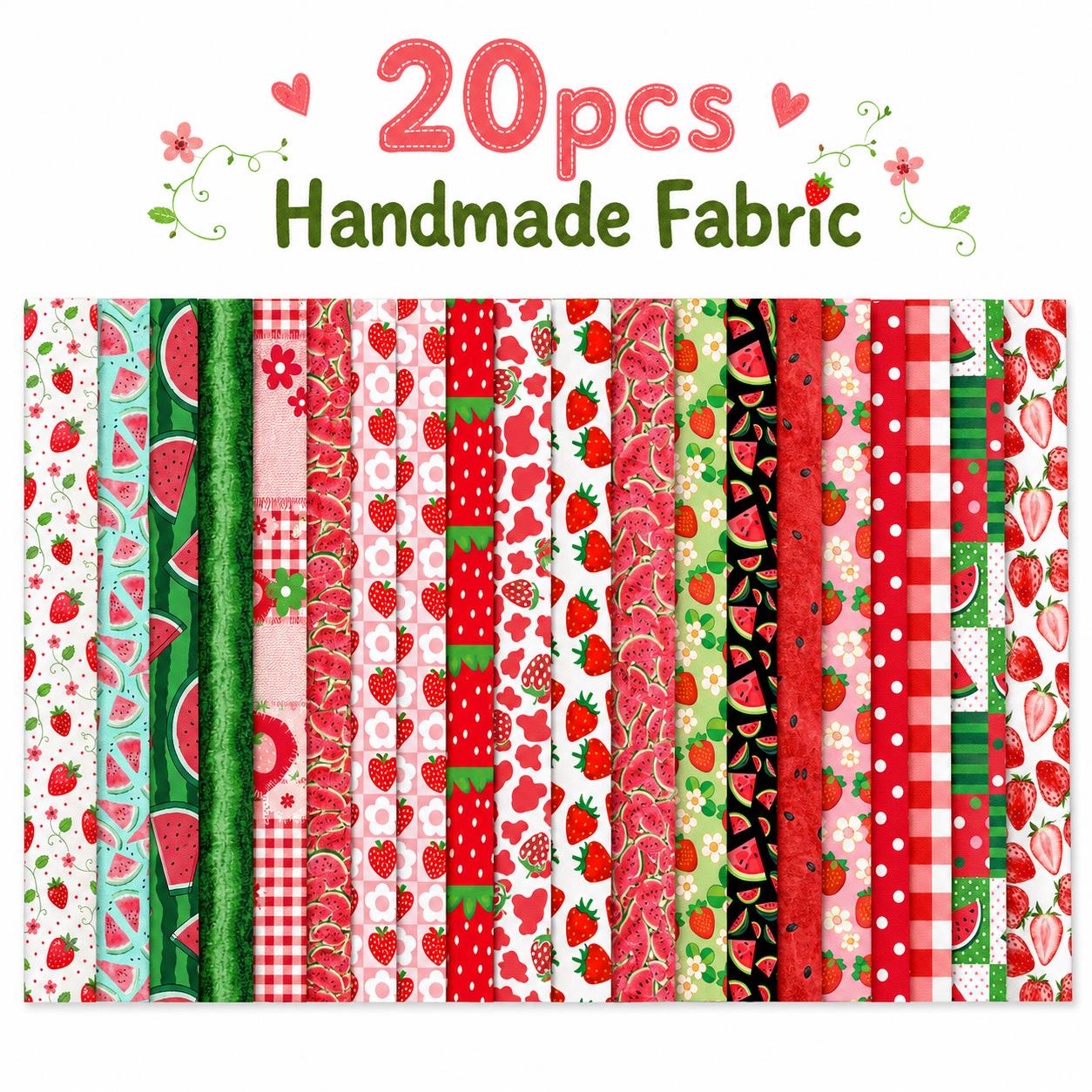 20pcs Vintage Strawberry Watermelon Fruit Pattern Blue Series Jelly Roll Sliced Fabric Strips 2.5X19.7inch Pre-Cut Floral Bow Knot Printed Multi-Color 100% Polyester For DIY Handmade Patchwork, Table Runners, Placemats, Tote Bags, Storage Pouches