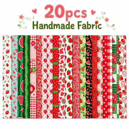 20pcs Vintage Strawberry Watermelon Fruit Pattern Blue Series Jelly Roll Sliced Fabric Strips 2.5X19.7inch Pre-Cut Floral Bow Knot Printed Multi-Color 100% Polyester For DIY Handmade Patchwork, Table Runners, Placemats, Tote Bags, Storage Pouches