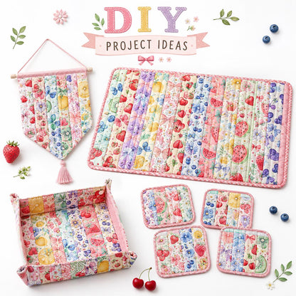 10pcs Vintage Strawberry Fruit Watermelon Pattern Purple Jelly Roll Fabric Strips 2.5X19.7inch Pre-cut 100% Polyester for Patchwork Quilts, Table Runners, Placemats, Tote Bags, Storage Pouches, Makeup Bags, Coasters, Quilt Blocks & Binding