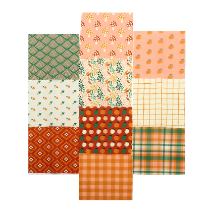 10pcs Charm Pack Set Mushroom Pumpkin Pattern Vintage Style Handmade DIY with Rich Color and Texture Elements 100% Polyester Patchwork in 10 Design Styles Suitable for Patchwork DIY Craft Projects DIY Wallet Making Gift Giving Bag Making Mother's Day Gift