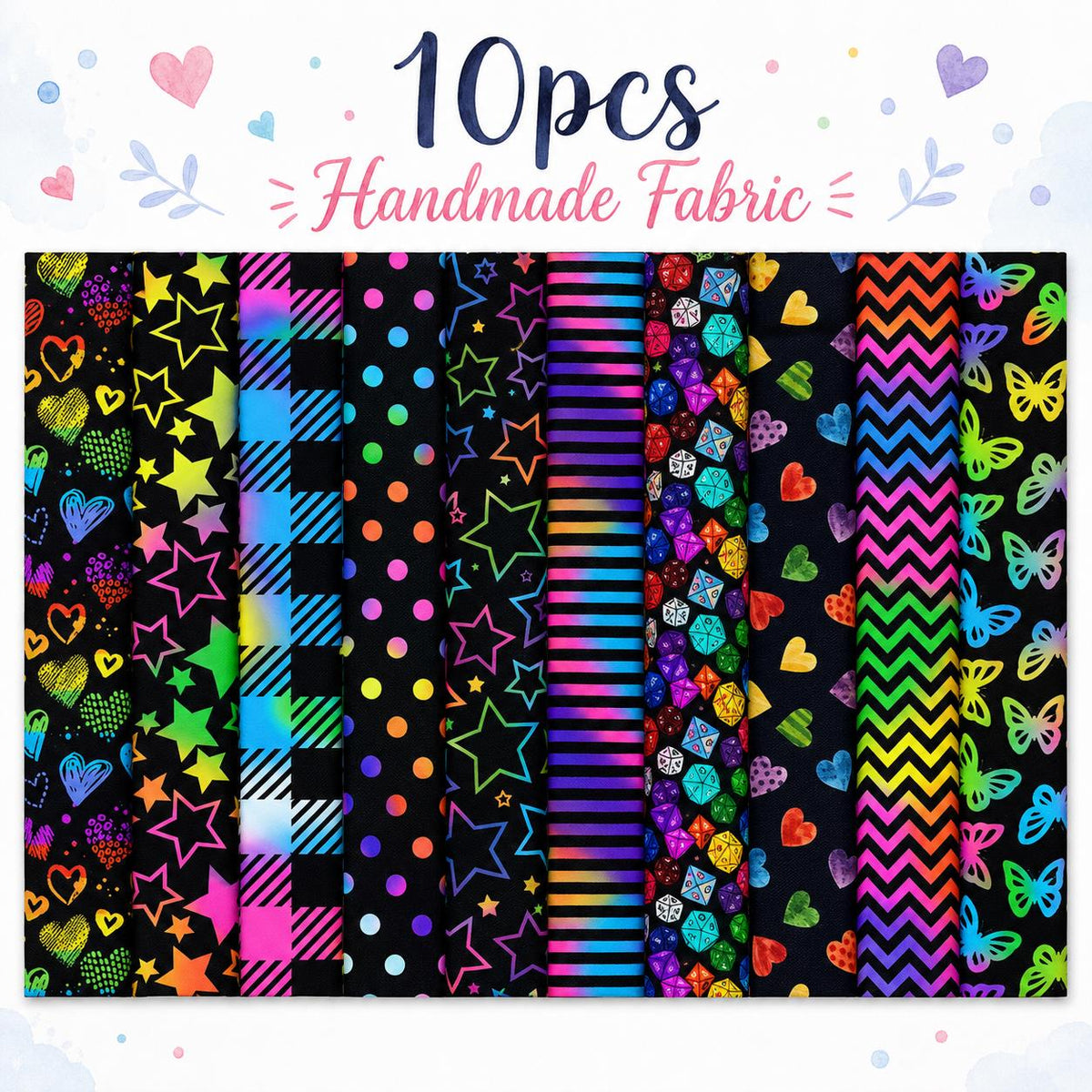 10Pc/Set, Making 10 Images 1pc Each, Each Size: 6.3*50cm Dark Series Dots Butterfly Iridescent Series Sliced Fabric Set Style Combination, Polyester Jelly Roll Fabric Strips, Pre-Cut Quilting Squares, For Quilting DIY, Handicrafts And Sewing, Blankets, Ru