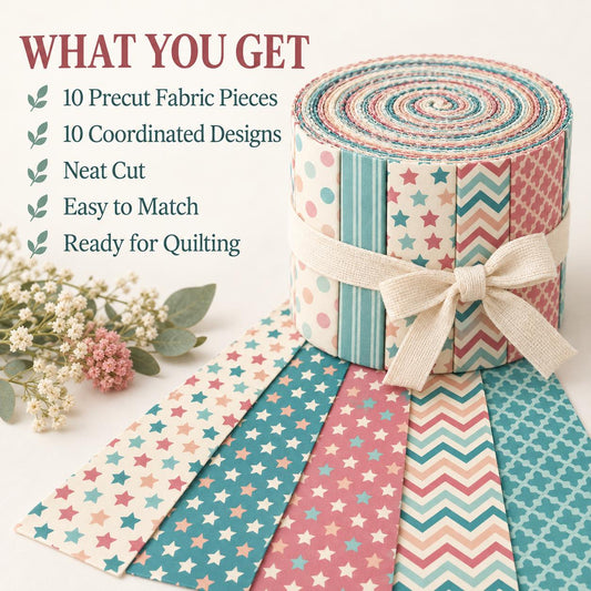 10pcs Vintage Dot Flower Pattern Jelly Roll Fabric Strips 2.5X19.7inch Pre-Cut 100% Polyester For Patchwork Quilts, Table Runners, Placemats, Tote Bags, Storage Pouches, Makeup Bags, Coasters, Quilt Blocks & Binding