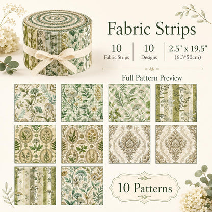 10pcs Vintage Floral Pattern Jelly Roll Fabric Strips 2.5X19.7inch Pre-Cut 100% Polyester For Patchwork Quilts, Table Runners, Placemats, Tote Bags, Storage Pouches, Makeup Bags, Coasters, Quilt Blocks & Binding