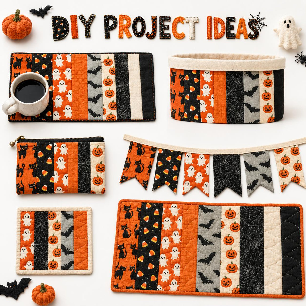 10Pc/Set, Making 10 Images 1pc Each, Each Size: 6.3*50cm Bat Pumpkin Ghost Halloween Series Sliced Fabric Set Style Combination, Polyester Jelly Roll Fabric Strips, Pre-Cut Quilting Squares, For Quilting DIY, Handicrafts And Sewing, Blankets, Rugs, Interi