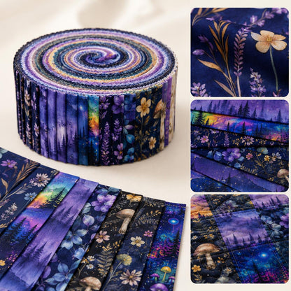 10pcs Vintage Mushroom Mountain Dark Pattern Jelly Roll Fabric Strips 2.5X19.7inch Pre-cut 100% Polyester for Patchwork Quilts, Table Runners, Placemats, Tote Bags, Storage Pouches, Makeup Bags, Coasters, Quilt Blocks & Binding