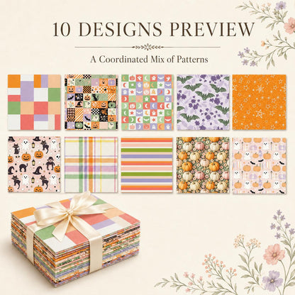 10pcs Charm Pack Set Bat Pumpkin Halloween Pattern Vintage Style Handmade DIY with Rich Color and Texture Elements 100% Polyester Patchwork in 10 Design Styles Suitable for Patchwork DIY Craft Projects DIY Wallet Making Gift Giving Bag Making Mother's Day