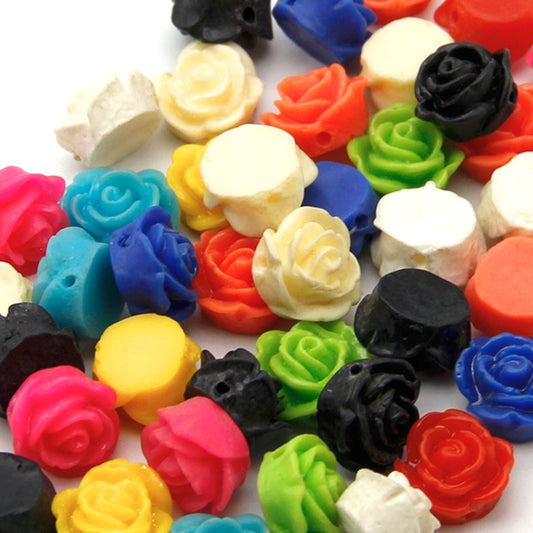 10Pcs Mixed Colors Rose Shaped Flatback Resin Cabochons with Hole for DIY Scrapbooking Projects Jewelry Making Crafts Cardmaking Phone Case Decorations Ornaments Charms