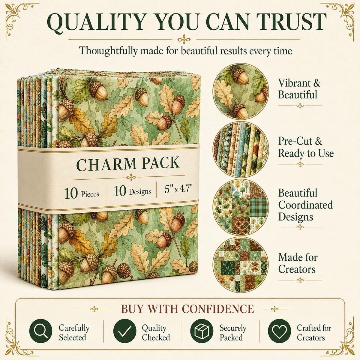 10pcs Charm Pack Set Pinecones Autumn Vintage Style Pattern Handmade DIY with Rich Color and Texture Elements 100% Polyester Patchwork in 10 Design Styles Suitable for Patchwork DIY Craft Projects DIY Wallet Making Gift Giving Bag Making Mother's Day Gift