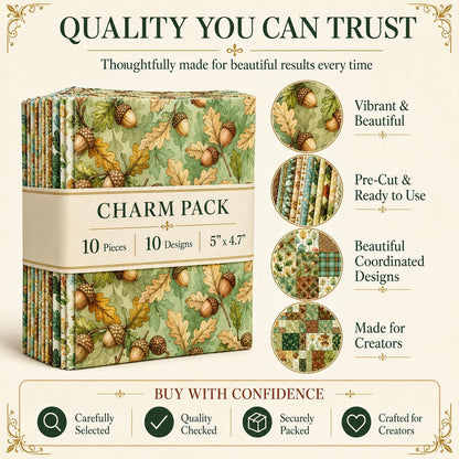 10pcs Charm Pack Set Pinecones Autumn Vintage Style Pattern Handmade DIY with Rich Color and Texture Elements 100% Polyester Patchwork in 10 Design Styles Suitable for Patchwork DIY Craft Projects DIY Wallet Making Gift Giving Bag Making Mother's Day Gift