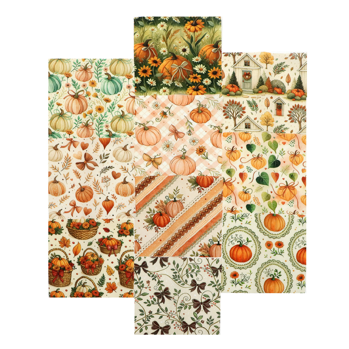 10pcs Charm Pack Set Pumpkin Autumn Pattern Vintage Style Handmade DIY with Rich Color and Texture Elements 100% Polyester Patchwork in 10 Design Styles Suitable for Patchwork DIY Craft Projects DIY Wallet Making Gift Giving Bag Making Mother's Day Gift