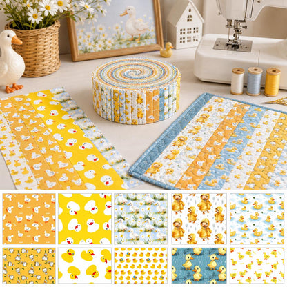 10Pc/Set, Making 10 Images 1pc Each, Each Size: 6.3*50cm Duck Yellow Series Sliced Fabric Set Style Combination, Polyester Jelly Roll Fabric Strips, Pre-Cut Quilting Squares, For Quilting DIY, Handicrafts And Sewing, Blankets, Rugs, Interior Decoration