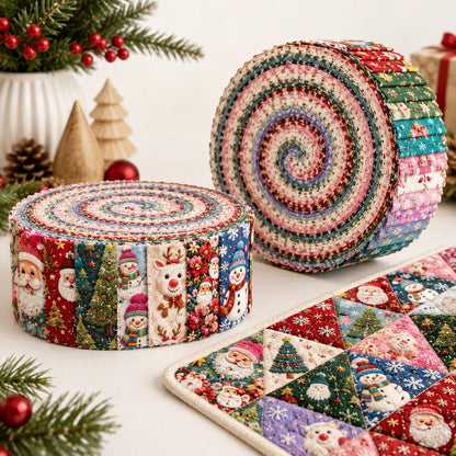 10pcs Vintage 2D Flat Christmas Santa Snowman Jelly Roll Fabric Strips 2.5X19.7inch Pre-cut 100% Polyester for Patchwork Quilts, Table Runners, Placemats, Tote Bags, Storage Pouches, Makeup Bags, Coasters, Quilt Blocks & Binding Multi-color