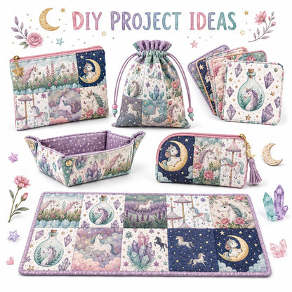 10Pc/Set Unicorn Series Flower Moon Lavender Fat Quarter Fabric, Pre-Cut Square Fabric Assort, Fabric Set, Craft Fabric, Handmade DIY Patchwork Fabric,Home Quilting Sewing Fabric, Packaging Fabric, Scrapbooking Craft Hobbyist